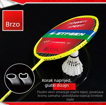 Raketa za badminton s karbonskim okvirom, vlakna svile kao struna, težina 80–84 g, debljina drške G5, srednja čvrstoća šipke, ravna glava, za amatere i napredne igrače