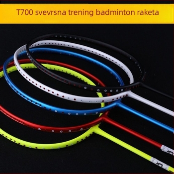 Raketa za badminton s karbonskim okvirom, vlakna svile kao struna, težina 80–84 g, debljina drške G5, srednja čvrstoća šipke, ravna glava, za amatere i napredne igrače