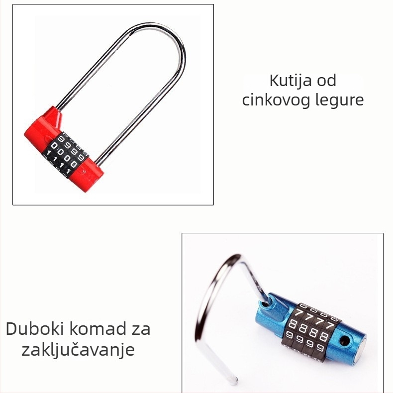 5-znamenkasta kombinirana brava za ormariće, mehanička brava od cinkove legure, model JL – duga U-oblik grede, pogodna za ormariće, garderobe, arhivske ormariće i ormariće za cipele