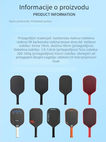 MonsterPlanet pickleball reketa od karbonskih vlakana, monoblok konstrukcija, Usapa certificirana, Fiber Silk strune