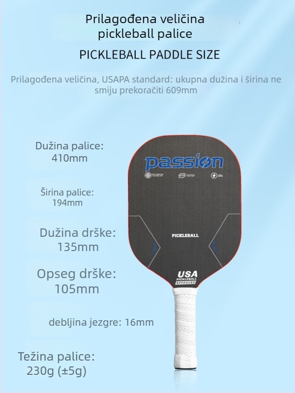 MonsterPlanet pickleball reketa od karbonskih vlakana, monoblok konstrukcija, Usapa certificirana, Fiber Silk strune