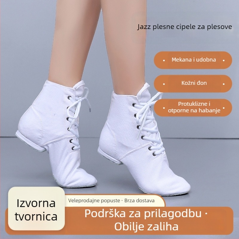 Kanvas cipele za odrasle, unisex – visoke džez čizme za ples s velurom na potplati, prozračne, lagane za balet i moderni ples