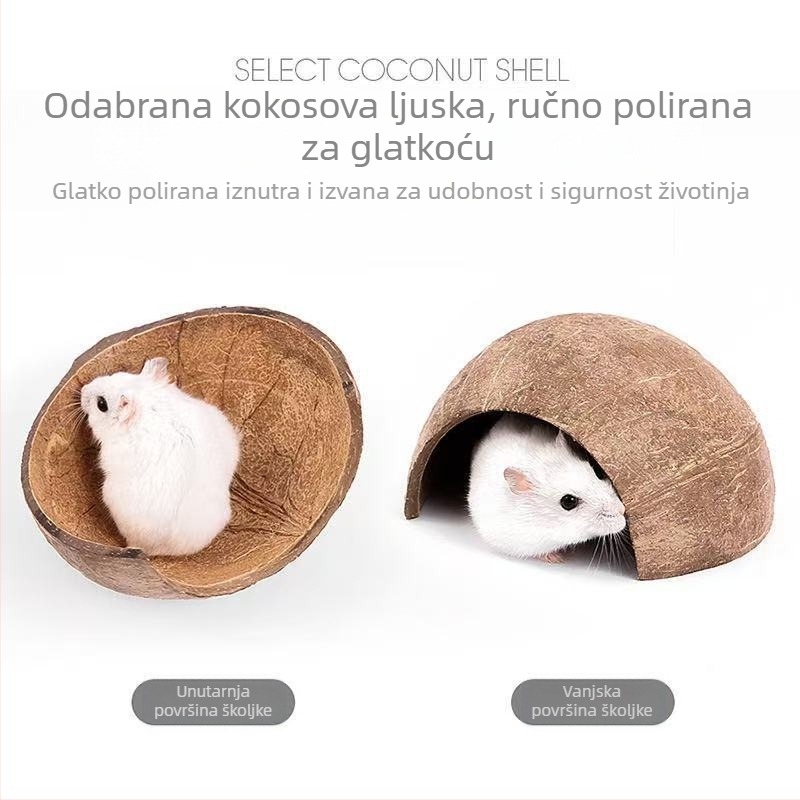 Gnijezdo od kokosove školjke za hrčke, ježeve i papige, prirodni materijal, ekološki prihvatljivo, hlađenje za ljeto, slatko i praktično
