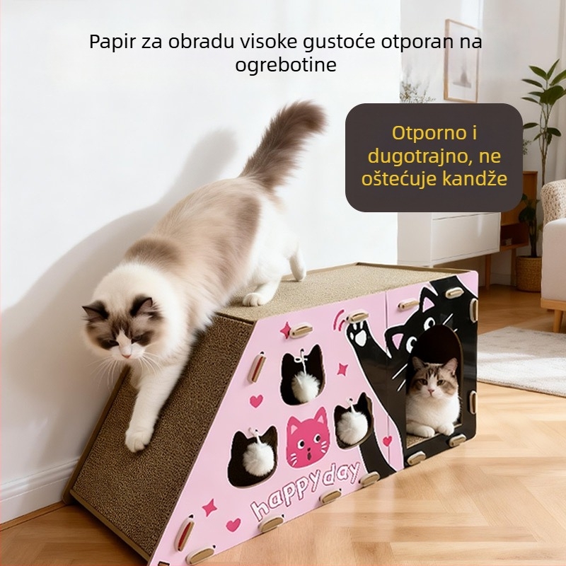Mačja kuća od guste ploče i korugiranog papira, dvostruki nivo, luksuzna vila, model MZB1801, Cute and Pet