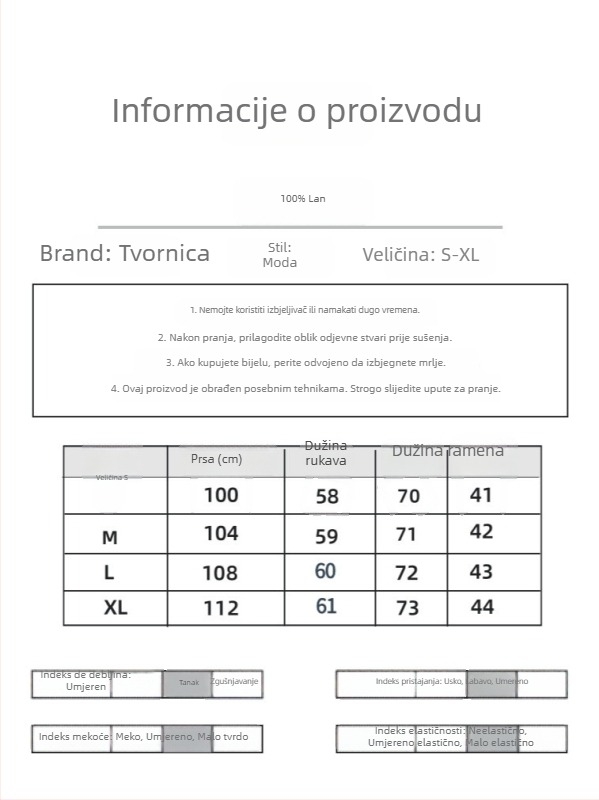 Ženski laneni kostim s prugama – 100% lan, ovratnik jakne, dugi rukavi, proljeće 2025