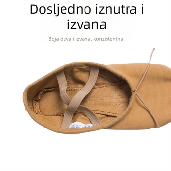 Baletne i plesne cipele za jogu — kožna potplat, platneni gornji dio, apsorpcija udaraca, prozračnost, lagane