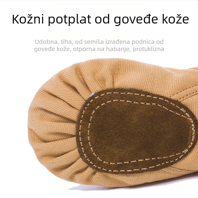 Baletne i plesne cipele za jogu — kožna potplat, platneni gornji dio, apsorpcija udaraca, prozračnost, lagane