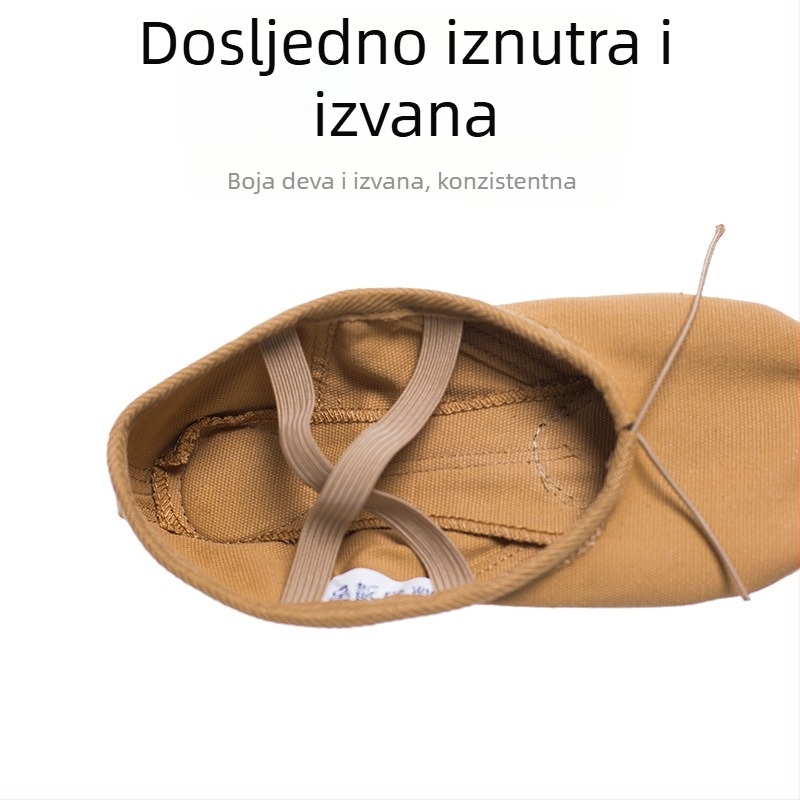 Baletne i plesne cipele za jogu — kožna potplat, platneni gornji dio, apsorpcija udaraca, prozračnost, lagane