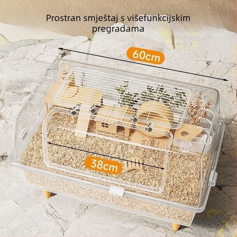 Kavez za hamstera, potpuno proziran, polukrilna konstrukcija, plastični materijal
