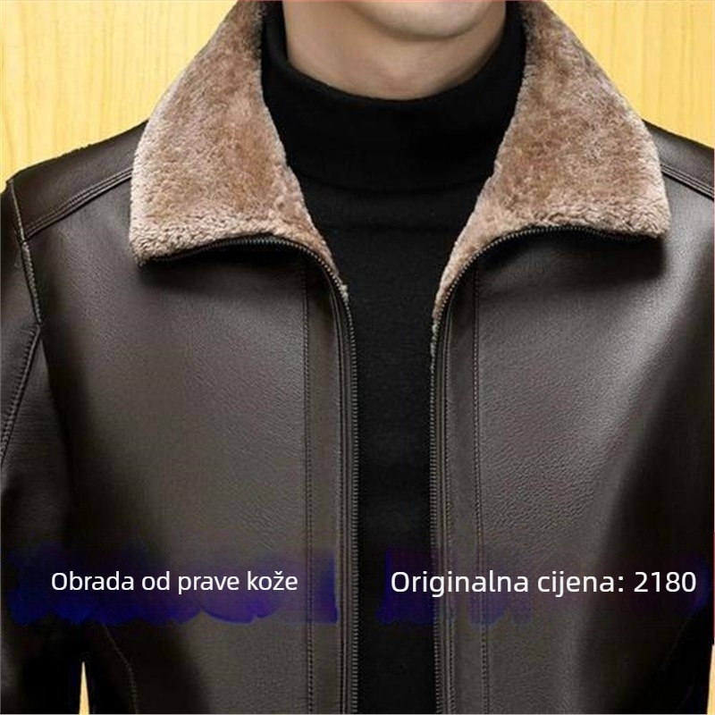 PU kožna jakna s teksturom ovčje kože i fleece podstavom, dvostruko kopčanje, bočni džepovi, muški ležerni kroj