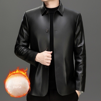 Muška PU kožna jakna, stojeći ovratnik, zip, podstava od najlona, zimski stil