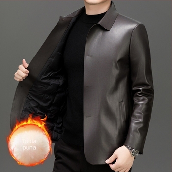 Muška PU kožna jakna, stojeći ovratnik, zip, podstava od najlona, zimski stil