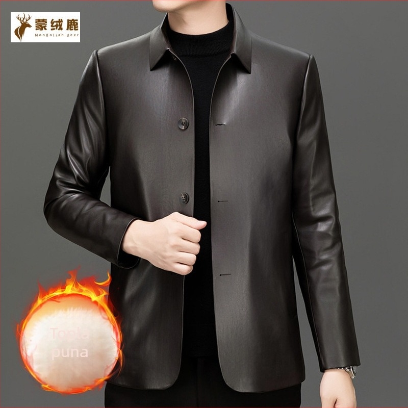 Muška PU kožna jakna, stojeći ovratnik, zip, podstava od najlona, zimski stil