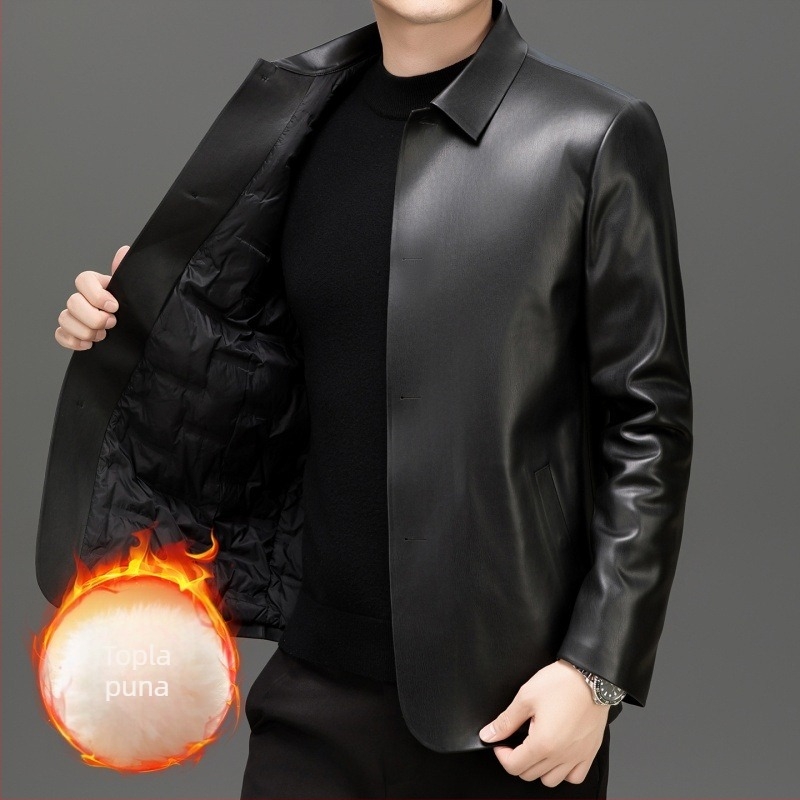 Muška PU kožna jakna, stojeći ovratnik, zip, podstava od najlona, zimski stil
