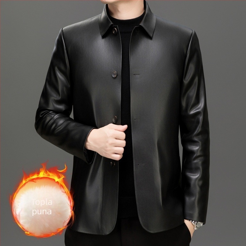 Muška PU kožna jakna, stojeći ovratnik, zip, podstava od najlona, zimski stil