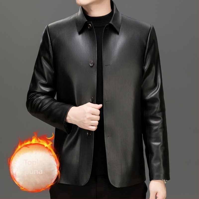 Muška PU kožna jakna, stojeći ovratnik, zip, podstava od najlona, zimski stil