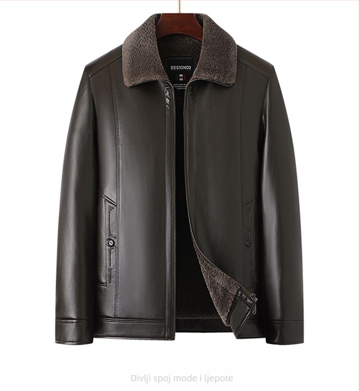 PU kožna jakna za muškarce s reverom, zatvaračem, vunenom podstavom, zimska vanjska odjeća
