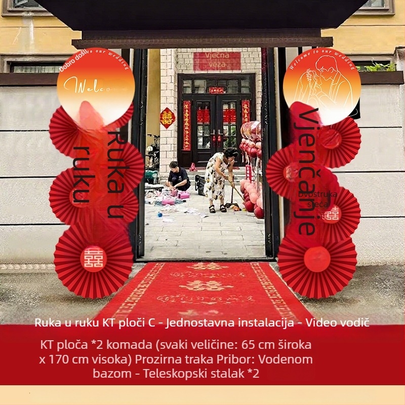 Vjenčani luk od KT ploča za dvorište, papirnati baloni, balon tip padajuća zemlja, oblik rep balona