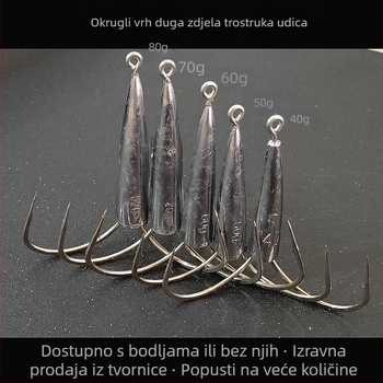 Kružni vrh, dugački šiljak, trostruka kuka s olovom — sa bodom/ bez boda