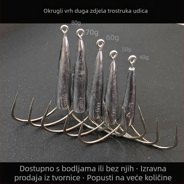 Kružni vrh, dugački šiljak, trostruka kuka s olovom — sa bodom/ bez boda