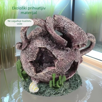 Dekorativni predmet za akvarij od smole - Mahovasti mikro-krajobraz s kamnitim skloništem, za ribe i škampe; stvara atmosferu i poboljšava prostornu percepciju