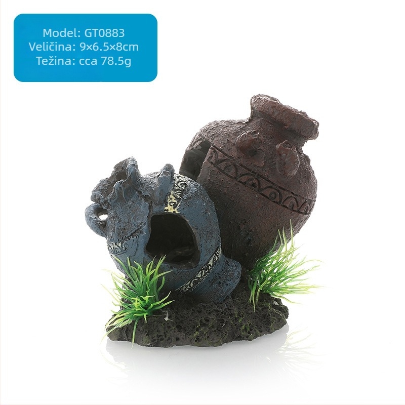 Dekorativni predmet za akvarij od smole - Mahovasti mikro-krajobraz s kamnitim skloništem, za ribe i škampe; stvara atmosferu i poboljšava prostornu percepciju