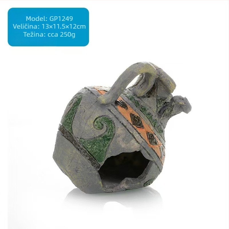 Dekorativni predmet za akvarij od smole - Mahovasti mikro-krajobraz s kamnitim skloništem, za ribe i škampe; stvara atmosferu i poboljšava prostornu percepciju