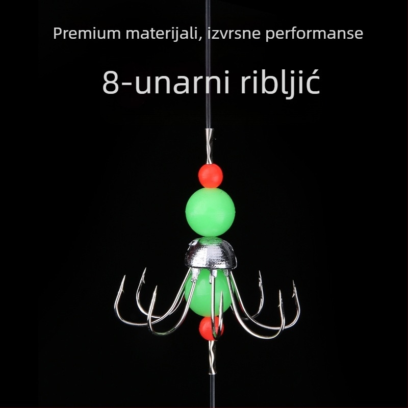 Osam udica sa svjetlećim uzicom za chobotnice i lignje, komplet 50 komada