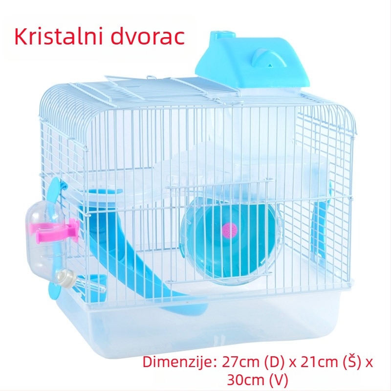Sallyprincess kavez za hamster s kristalnim dvorcem, dvokatna vila, plastična i žičana konstrukcija, za hamstere, sve sezone
