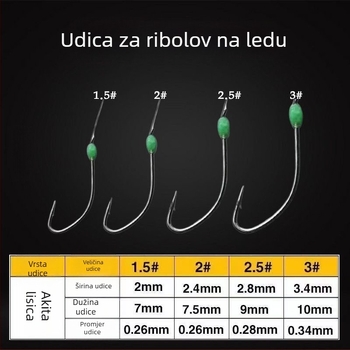 Leđni ledni rig s bodljikavim udicama za crucian carp, white bream i druge ribe, Akita Fox udice, svjetleće udice