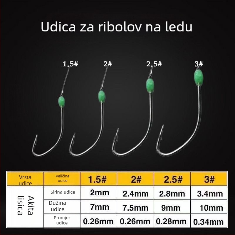 Leđni ledni rig s bodljikavim udicama za crucian carp, white bream i druge ribe, Akita Fox udice, svjetleće udice