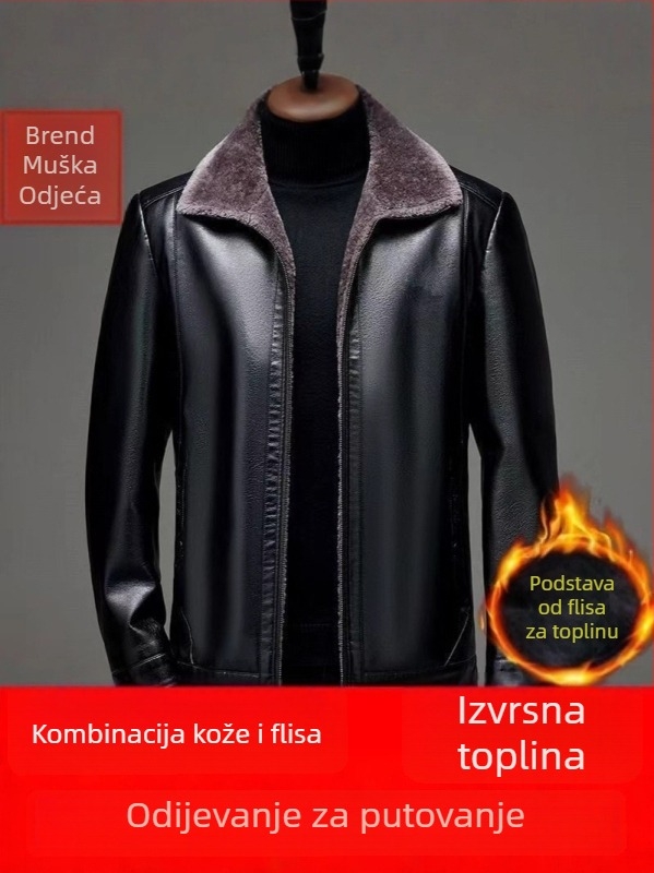 Muško PU kožno jakna s reverom, zatvaračem, labav kroj, bočni džepovi