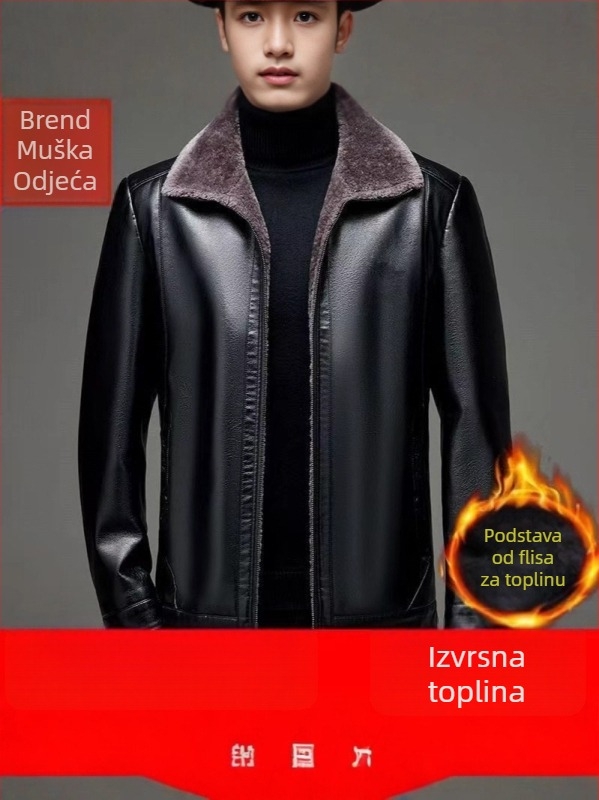 Muško PU kožno jakna s reverom, zatvaračem, labav kroj, bočni džepovi