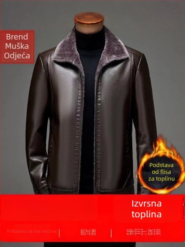 Muško PU kožno jakna s reverom, zatvaračem, labav kroj, bočni džepovi