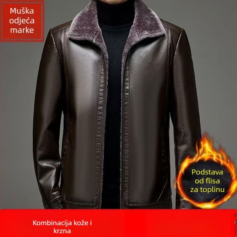 Muško PU kožno jakna s reverom, zatvaračem, labav kroj, bočni džepovi