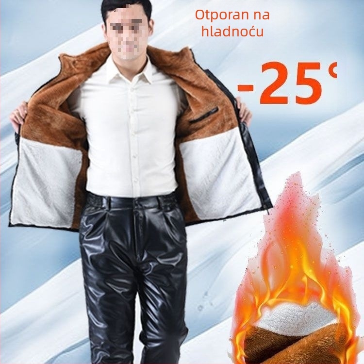 Muški kožni jaknu i kožne hlače, zimski set, s vunenom podstavom od ovčje vune, vodootporno i otporno na ulja, stil 2025