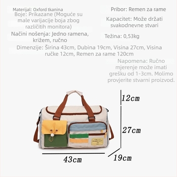 Krosbody torba za putovanja – Oxford tkanina, otporna na habanje, podstava: platno, podstav materijal poliester