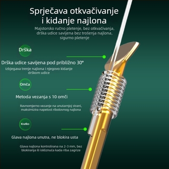 Set dviju udica s predvezom kratkim vodilom; 10 komada u kutiji; pogodno za rijeke, jezera, akumulacije i potoke; brojevi udica: 1–7