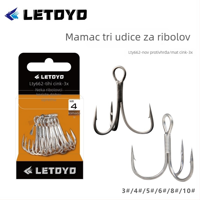 Letoyo ribolovni udica s tri udice, s matiranim cinkovim premazom protiv korozije, veličina 3#–10#