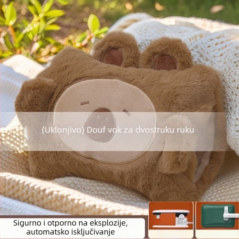 Punjava boca za vruću vodu, otporna na eksplozije, s plišanim pokrovom za grijanje ruku i trbuha, od flanel materijala