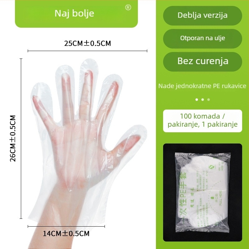 Jednokratne rukavice visoke kvalitete hrane, plastične, prozirne, debljina 0.4–1.2, zaštita od prašine