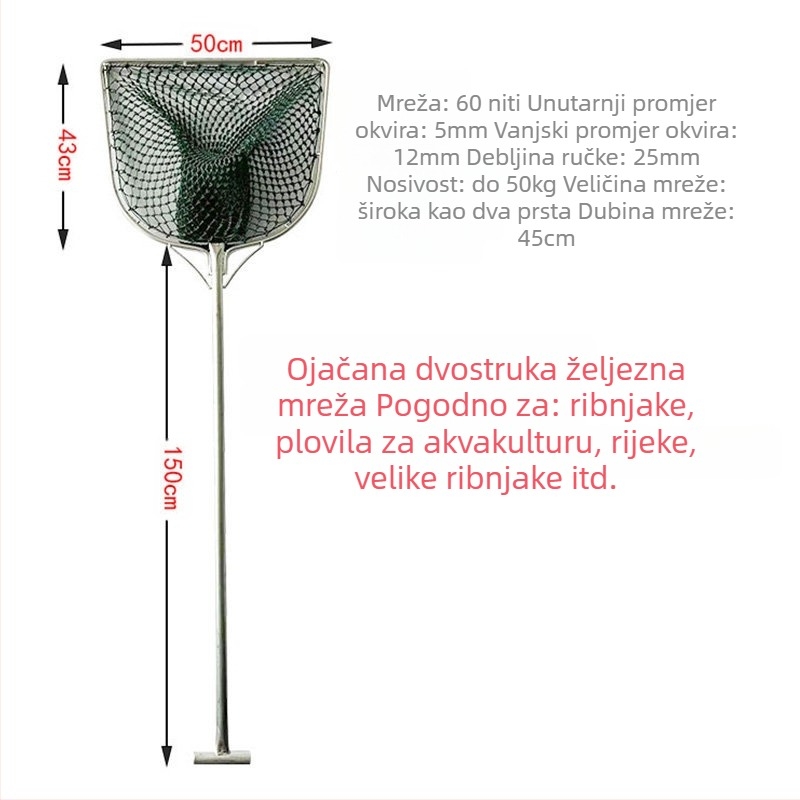 Željezna drška i mreža za ribolov s plosnatim glavom za akvakulturu – Marka: Fishing Tackle – Oprema za akvarij