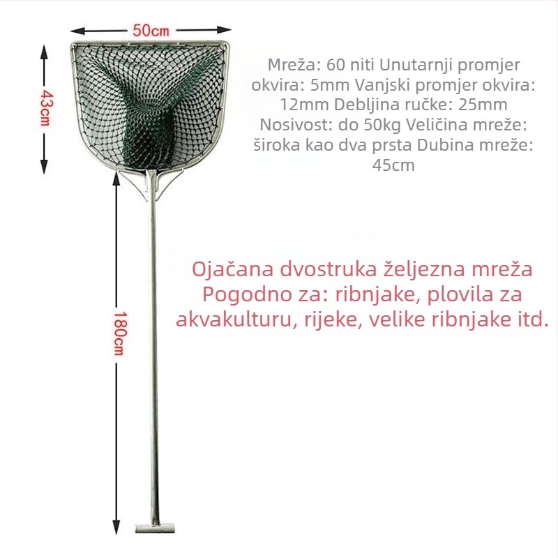 Željezna drška i mreža za ribolov s plosnatim glavom za akvakulturu – Marka: Fishing Tackle – Oprema za akvarij