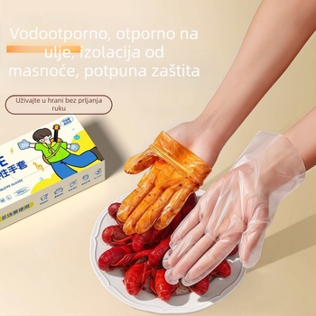 Jednokratne TPE rukavice, za prehrambenu upotrebu, vodootporne i otporne na ulje, debljina 0,05–0,1 mm, u kutiji