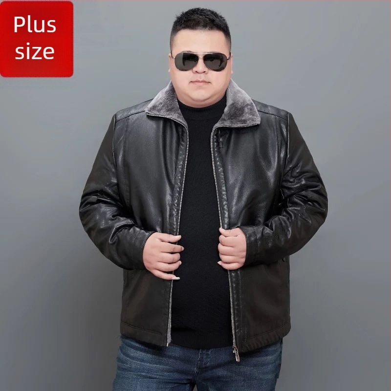 Plus-size PU kožna jakna s flis podstavom, za muškarce, opušten kroj, zimska toplina