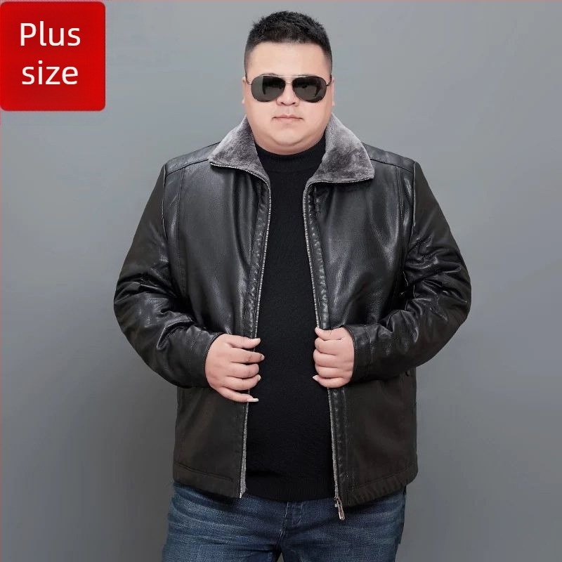 Plus-size PU kožna jakna s flis podstavom, za muškarce, opušten kroj, zimska toplina