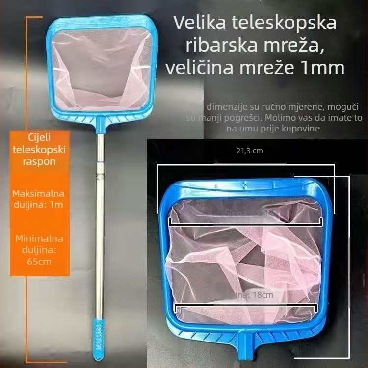 Nehrđajući čelična dječja mreža za kvadratni ribnjak s teleskopskom ručkom, kod 00201, težina 300 g, oprema za akvarij