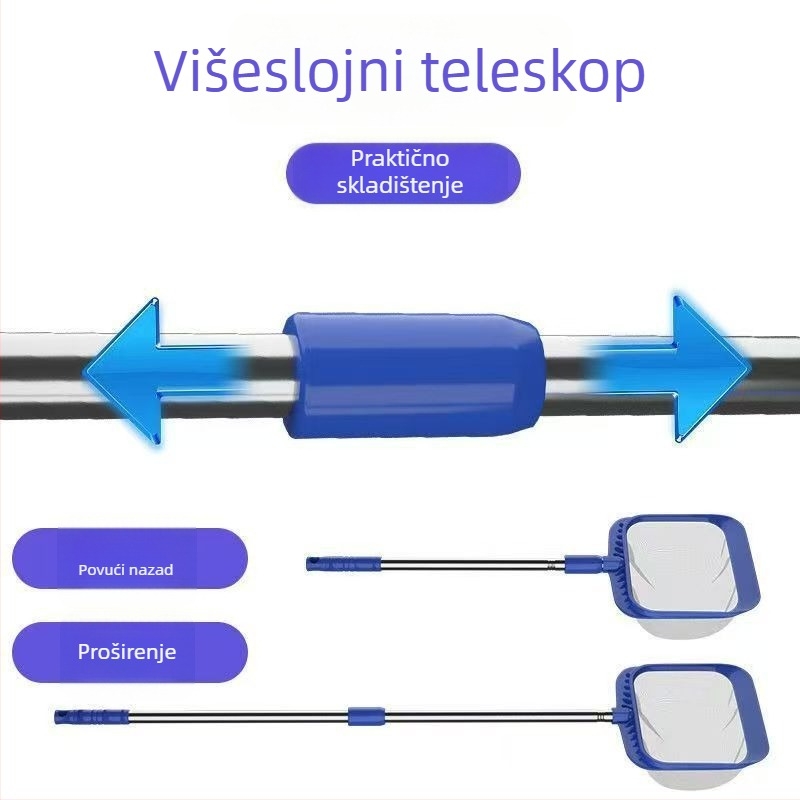 Nehrđajući čelična dječja mreža za kvadratni ribnjak s teleskopskom ručkom, kod 00201, težina 300 g, oprema za akvarij