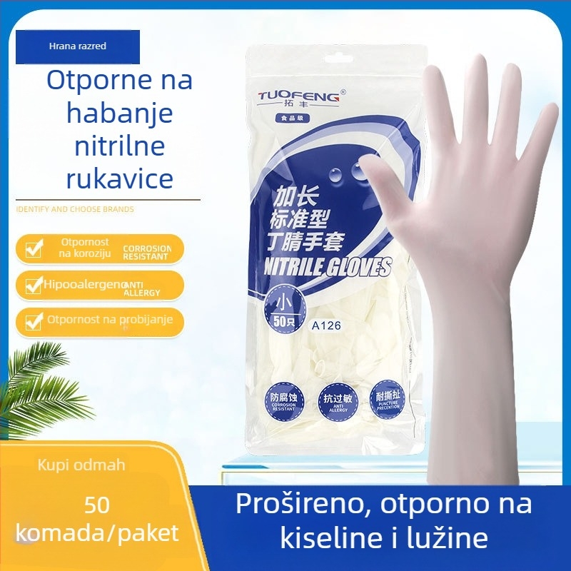 Jednokratne nitrilne rukavice, produžene i deblje, protuklizne, prehrambene kvalitete, za kućno čišćenje i preradu hrane