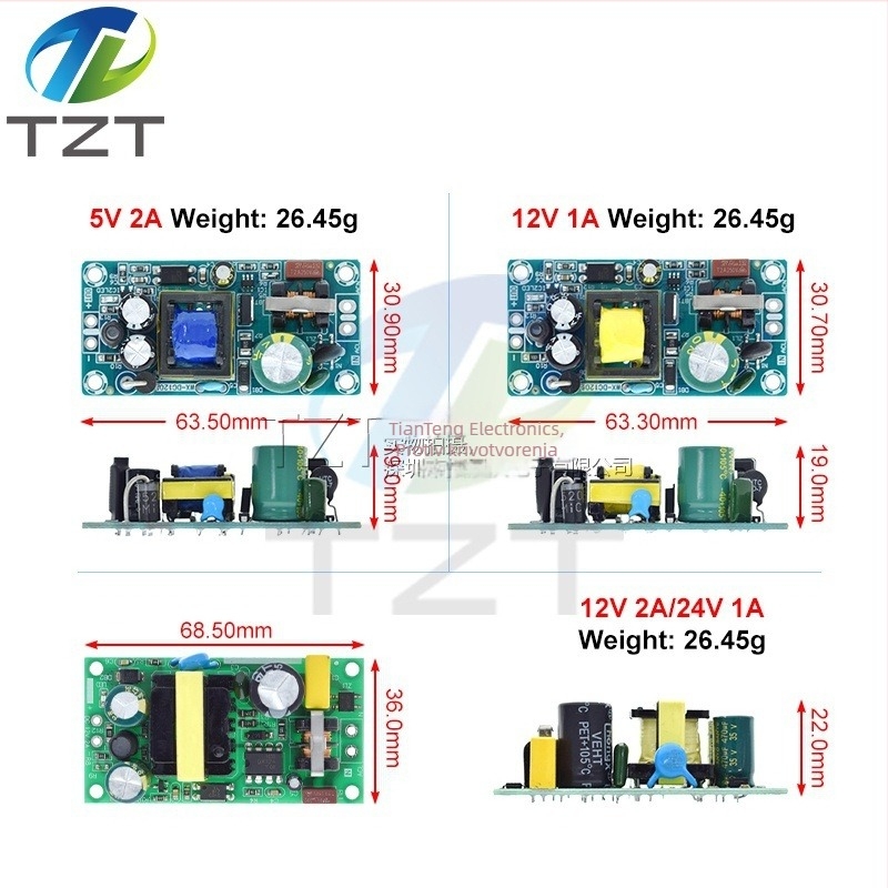 AC-DC izolirani modul napajanja, gola ploča, niski ripple, 5V2A/12V1A, 10–12W preciznost